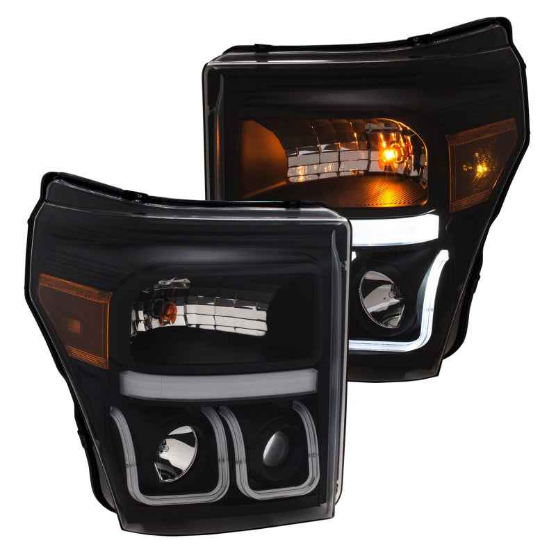 ANZO 11-16 Ford F-150 Super Duty Projector Headlights w/ U-Bar Switchback Black w/ Amber 111386