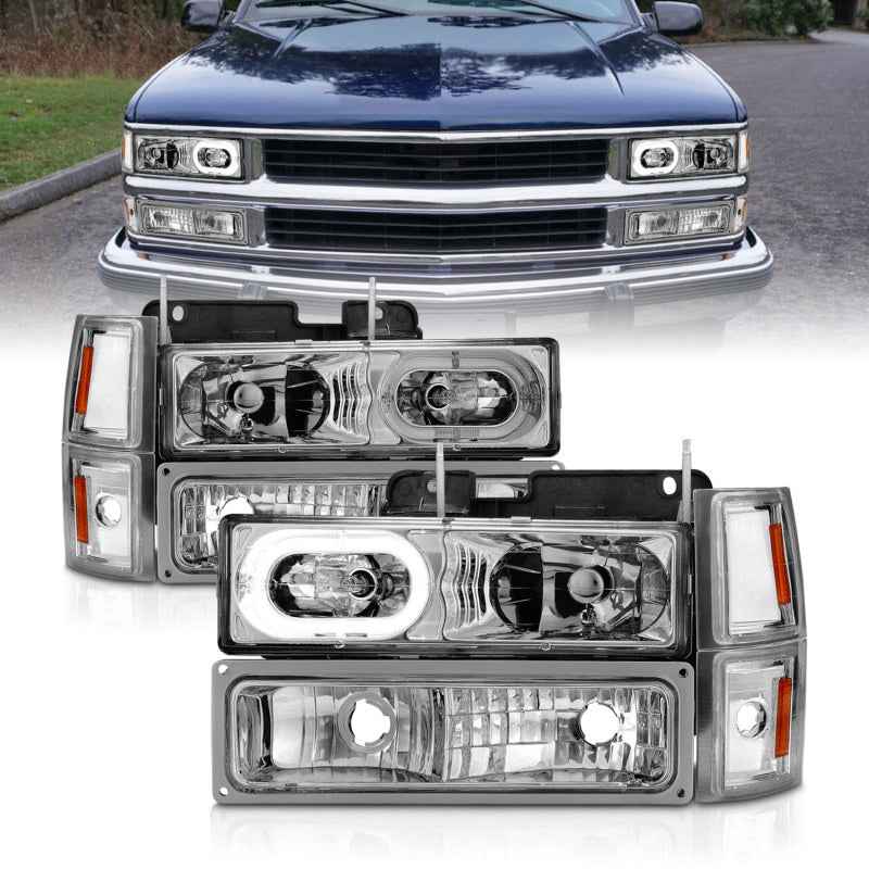 ANZO 88-98 Chevrolet C1500 Crystal Headlights Chrome Housing w/ Signal and Side Marker Lights 111508