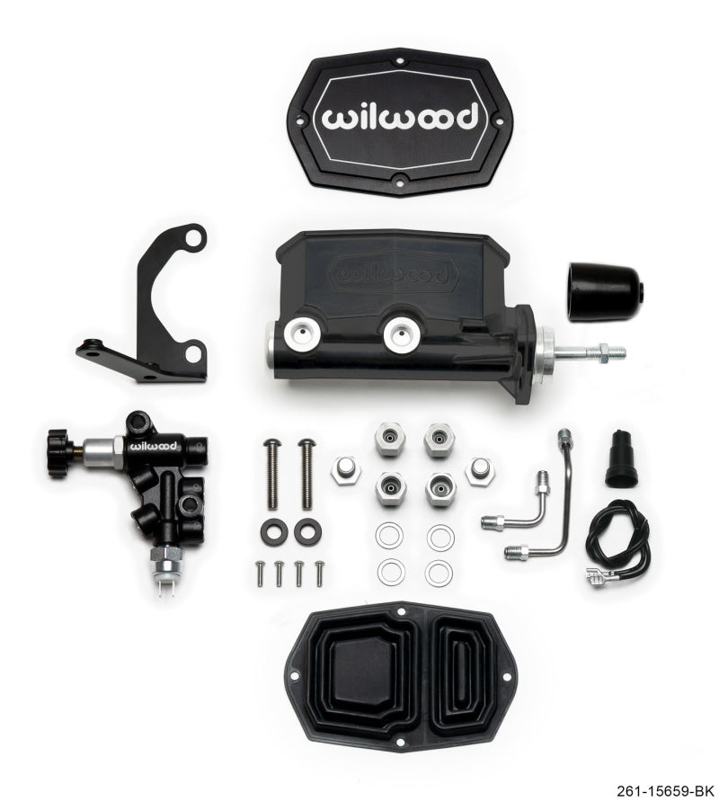 Wilwood Compact Tandem M/C - 7/8in Bore w/RH Bracket and Valve (Pushrod) - Black wil261-15659-BK