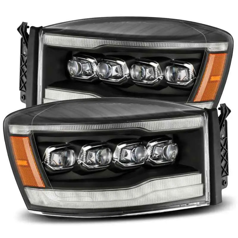 AlphaRex 06-08 Dodge Ram 1500HD NOVA LED ProjHeadlights Plank Style Blk w/Seq Signal/DRL/Amber LED 880536
