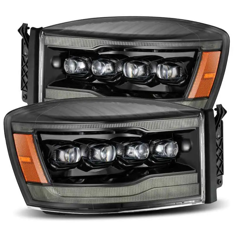 AlphaRex 06-08 Ram 1500HD NOVA LED Proj Headlights Plnk Style Alpha Blk w/Seq Signal/DRL/Amber LED 880538