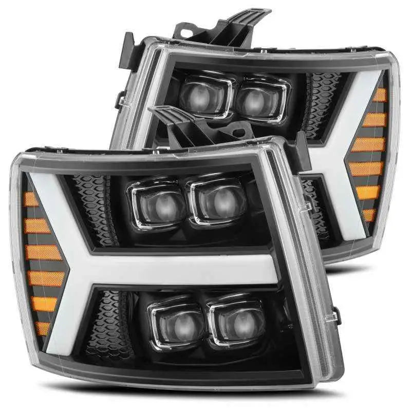 AlphaRex 07-13 Chevy 1500HD NOVA LED Proj Headlights Plank Style Gloss Blk w/Activ Light/Seq Signal 880208