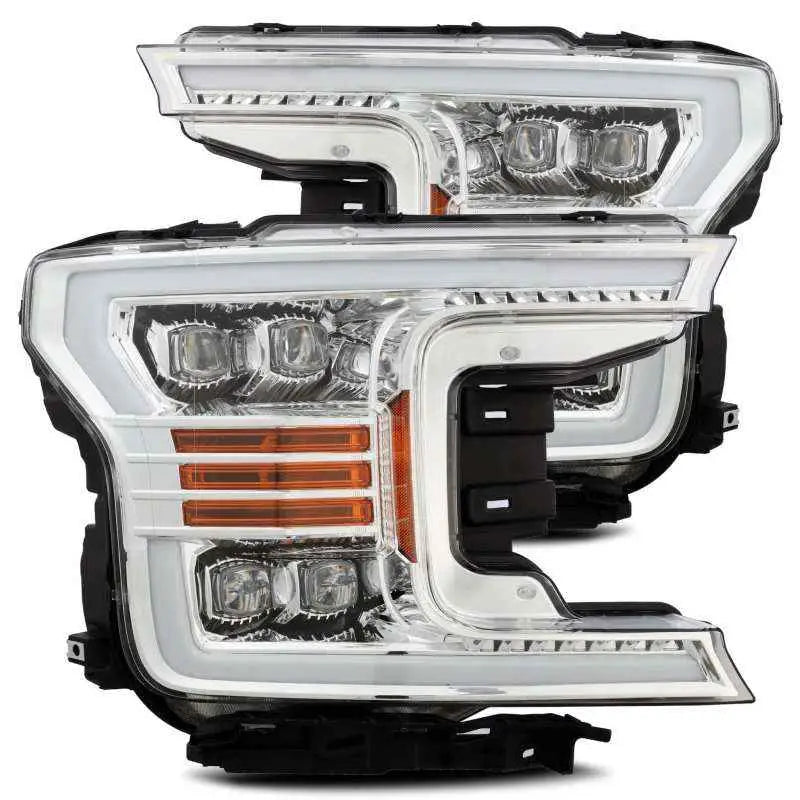 AlphaRex 18-19 Ford F-150 NOVA LED Projector Headlights Plank Style Chrome w/ActivLight/Seq Signal 880181