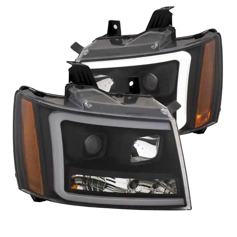 ANZO 07-14 Chevy Tahoe Projector Headlights w/ Plank Style Design Black w/ Amber 111402