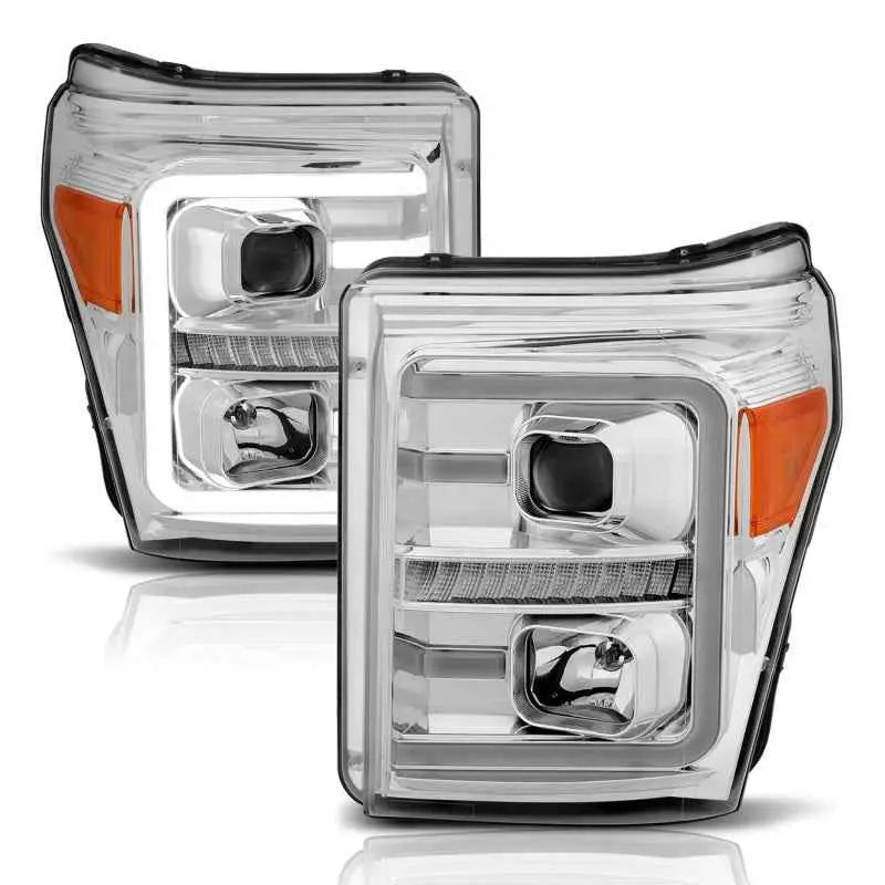 ANZO 11-16 Ford F-250/F-350/F-450 Projector Headlights w/ Plank Style Switchback Chrome w/Amber 111407