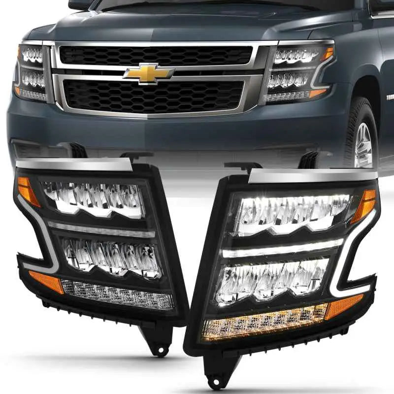 ANZO 15-20 Chevy Tahoe/Suburban LED Light Bar Style Headlights Black w/Sequential w/DRL w/Amber 111478