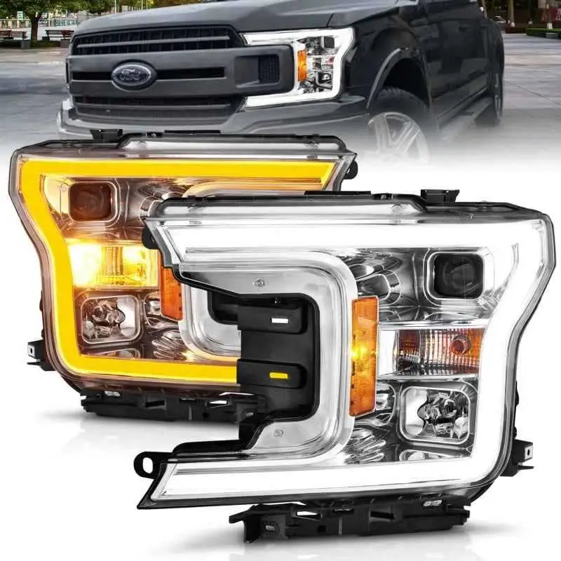 ANZO 2018-2020 Ford F-150 Projector Headlight w/Plank Style Switchback Chrome Housing 111510