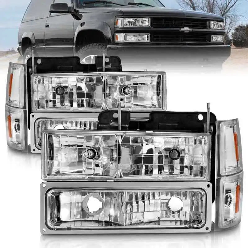 ANZO 88-98 Chevrolet C1500 Crystal Headlights Chrome w/ Signal and Side Marker Lights 111506