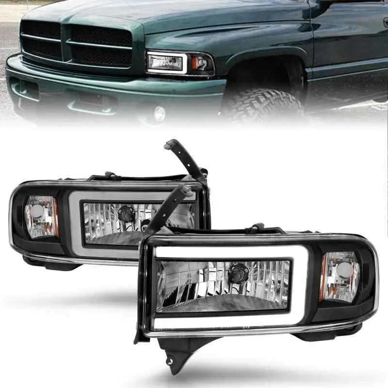 ANZO 94-02 Dodge RAM Crystal Headlight - w/ Light Bar Black Housing 111554