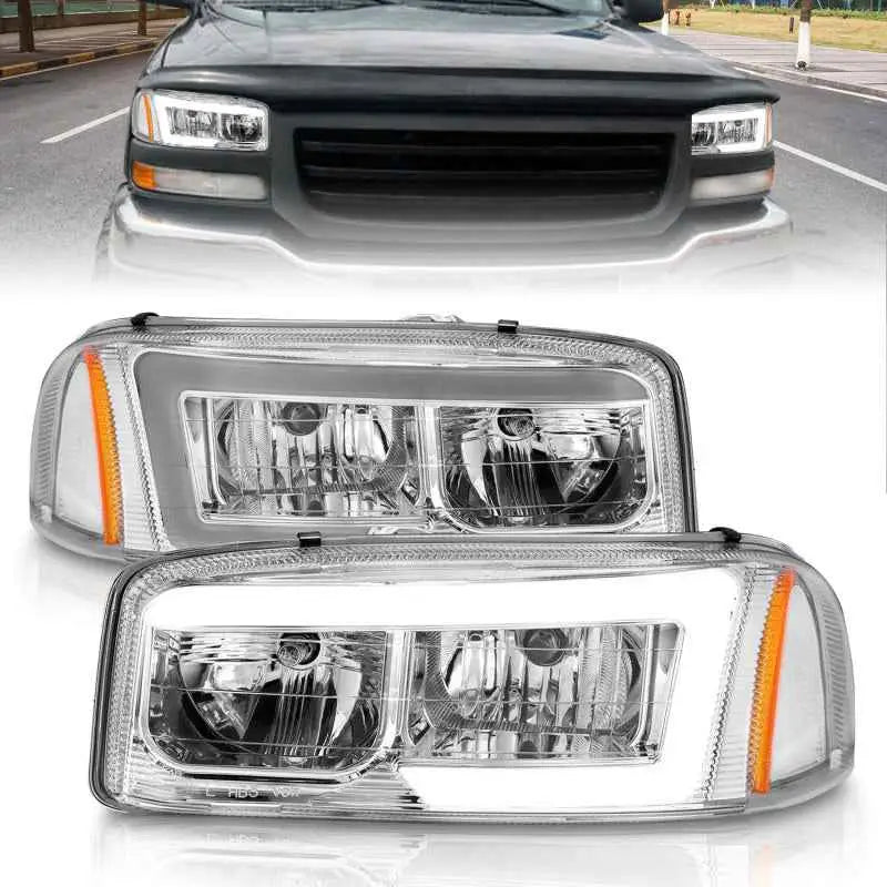 Anzo 99-17 GMC Sierra/Denali Headlights Chrome Amber (w/C Light Bars) 111523