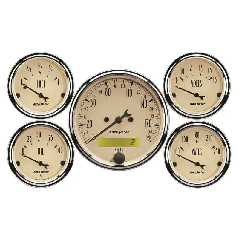 Autometer Antique Beige 5-Gauge Kit 3-1/8in Electrical Speedometer 190KPH 1809-m