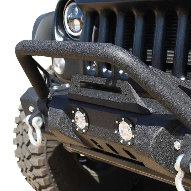 DV8 Offroad 07-18 Jeep Wrangler JK/JL FS-11 Stubby Mid Length Steel Front Bumper w/ Winch Plate FBSHTB-11