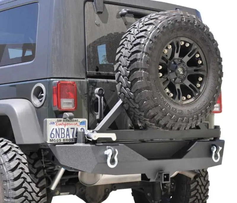DV8 Offroad 07-18 Jeep Wrangler JK Rear Aluminum Bumper w/ Tire Carrier - Black RBSTTB-01