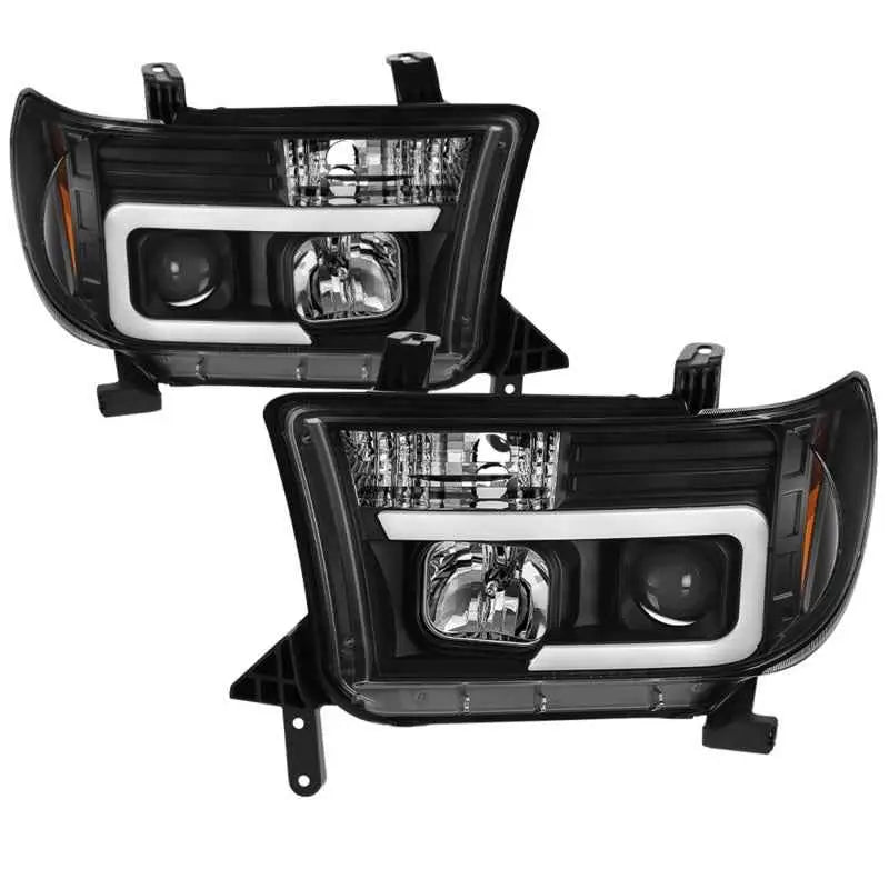 Spyder 08-13 Toyota Sequoia Projector Headlights - Light Bar DRL - Black PRO-YD-TTU07V2-LB-BK 5085344