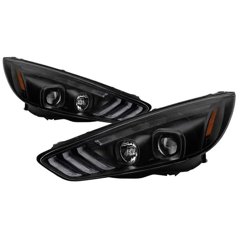 Spyder 15-18 Ford Focus Projector Headlights - Seq Turn Light Bar - Black PRO-YD-FF15-LBSEQ-BK 5086105