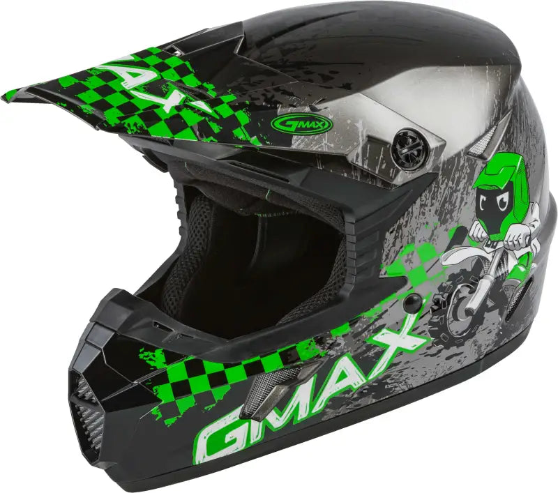 Youth Mx 46y Off Road Anim8 Helmet Dark Silver/Green Yl wps-72-6639yl